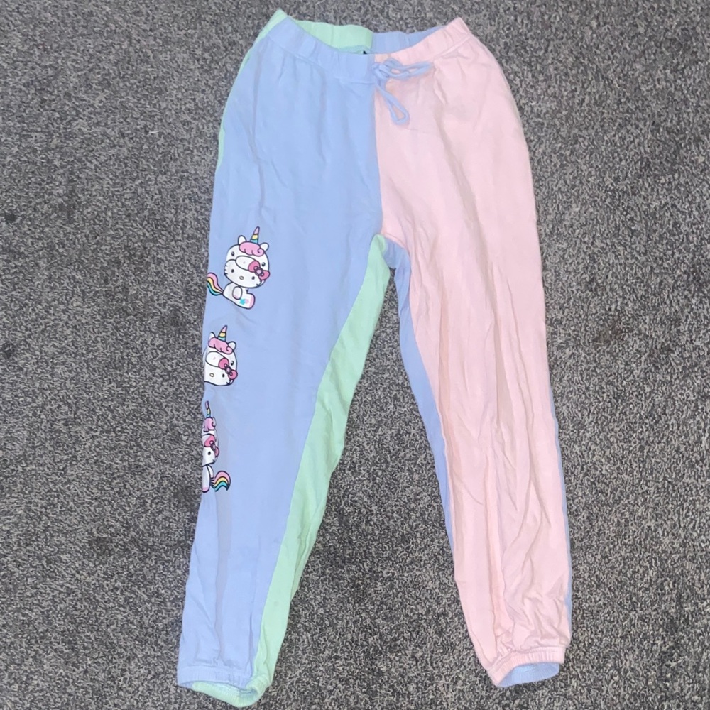 SHEIN Pastel Colorblock Hello Kitty Joggers